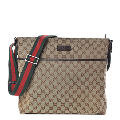 Gucci Monogram Web Medium Flat Messenger Bag Brown 1 of 9