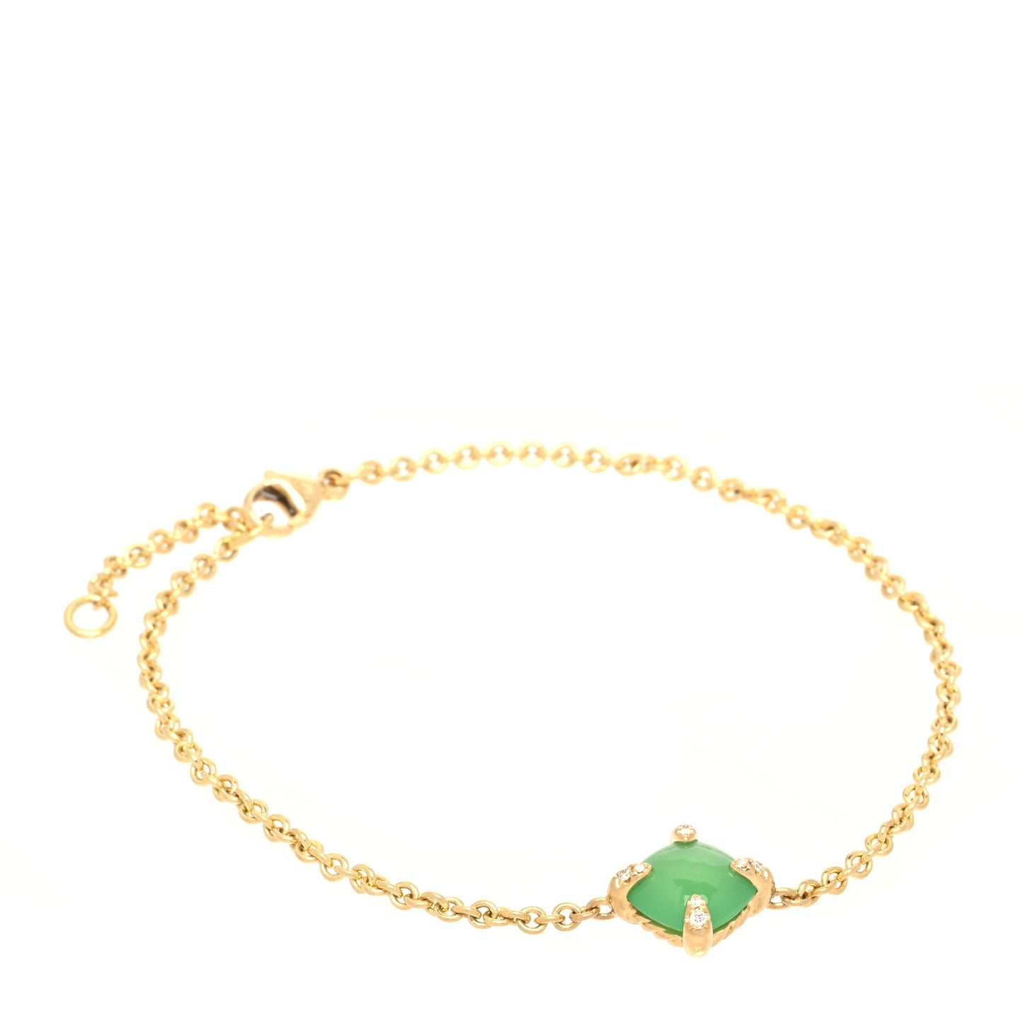 18K Yellow Gold Diamond Chrysoprase 8mm Chatelaine Bracelet