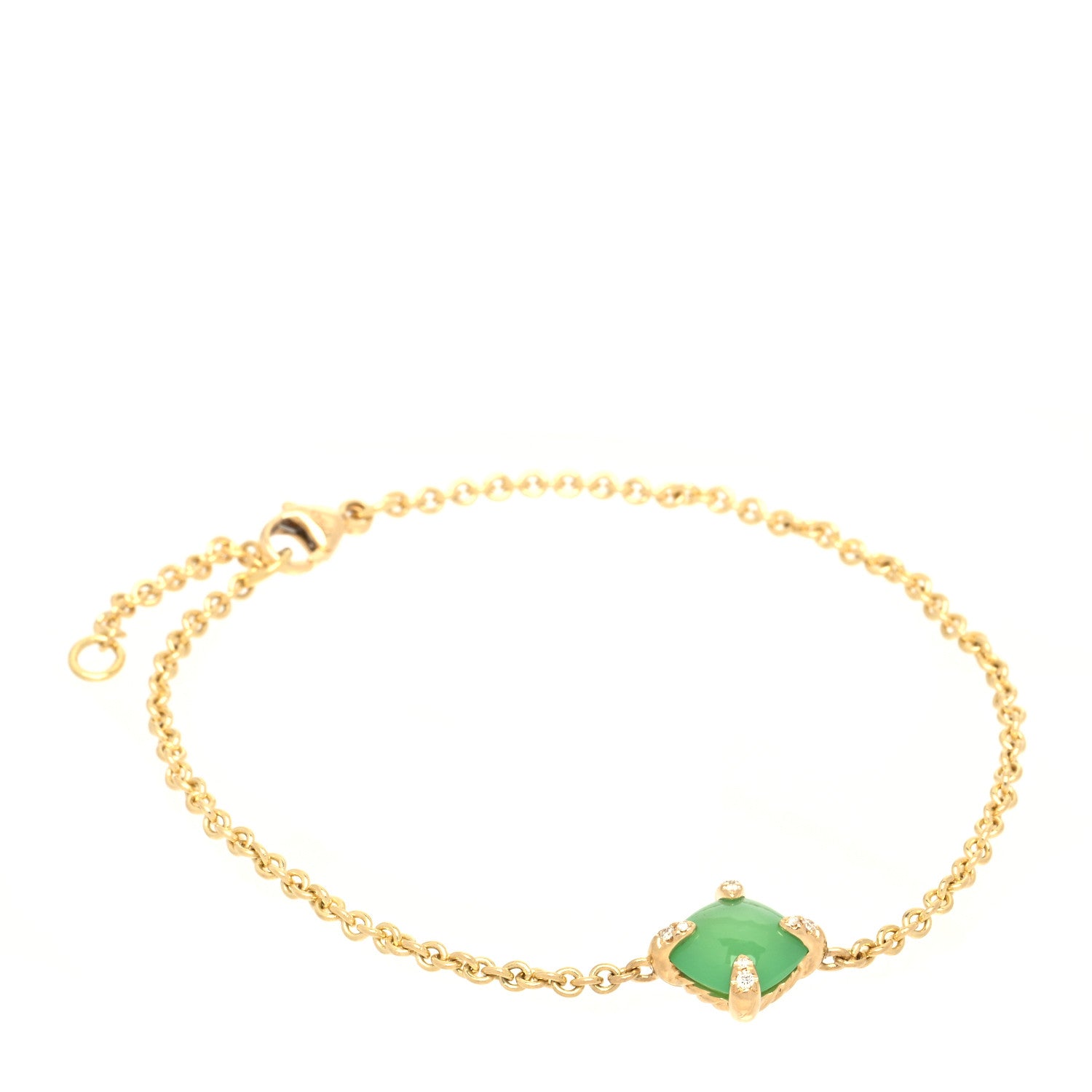 David Yurman 18K Yellow Gold Diamond Chrysoprase 8mm Chatelaine Bracelet 1 of 5