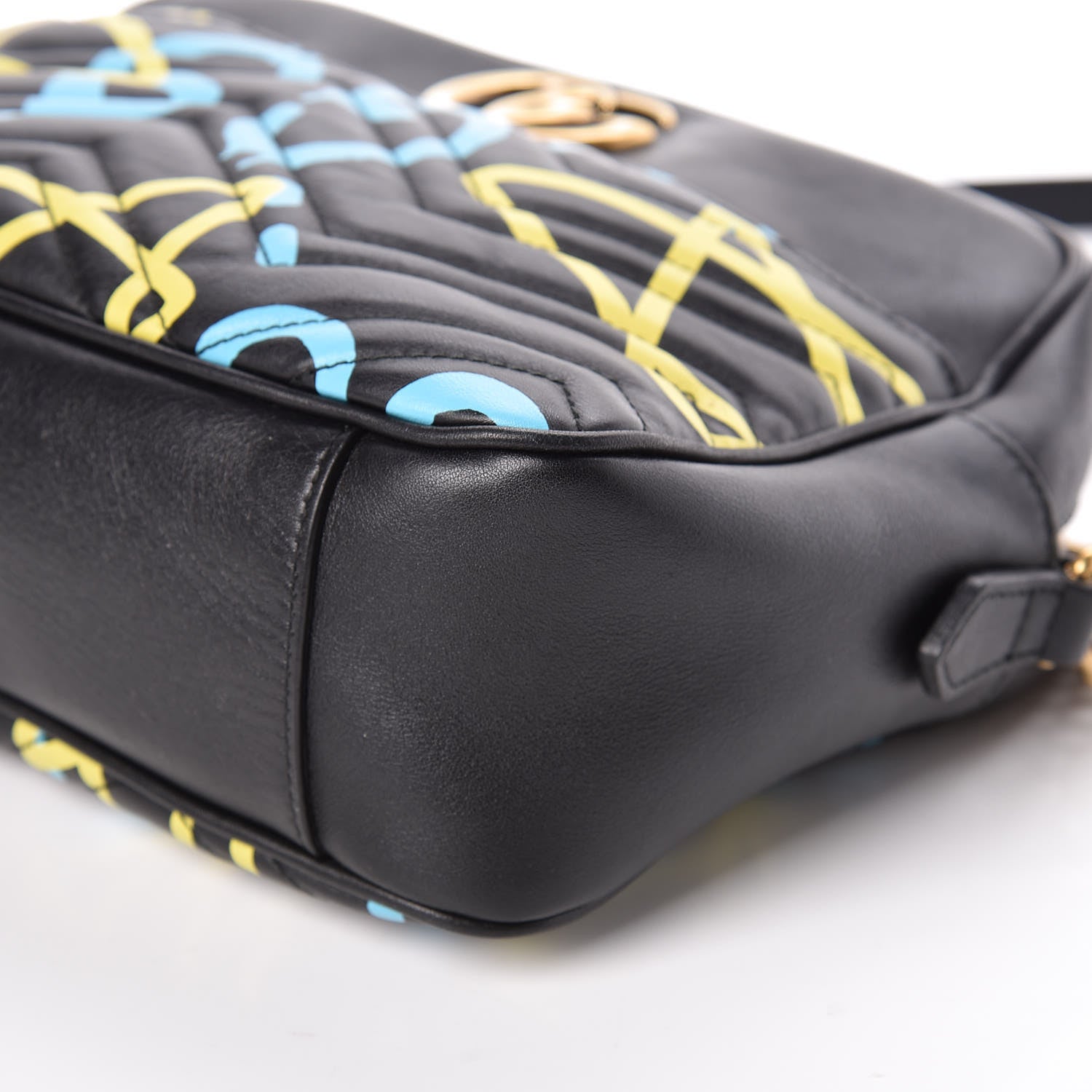 Gucci Calfskin Matelasse GucciGhost Medium GG Marmont Chain Shoulder Bag Black New Acquamarine 20 of 22