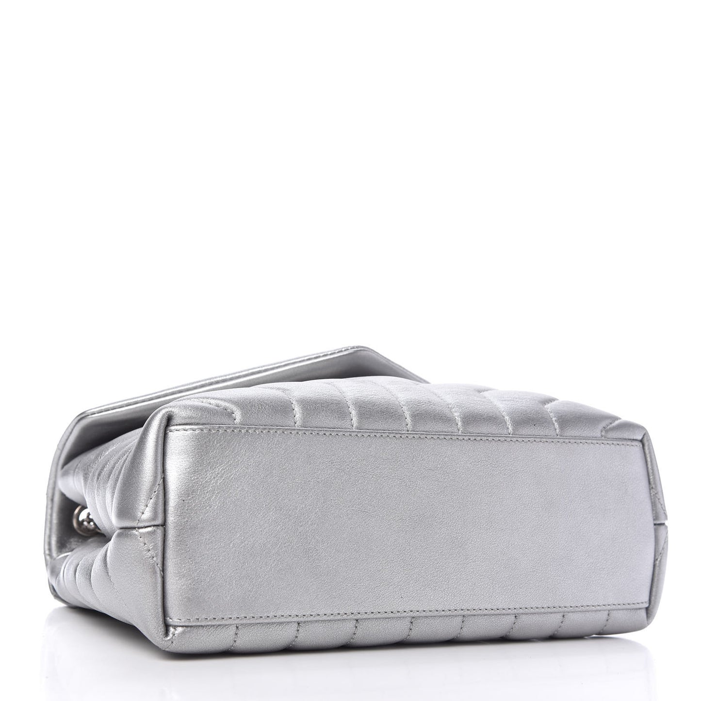 Metallic Calfskin Y Quilted Monogram Small Loulou Chain Satchel Silver