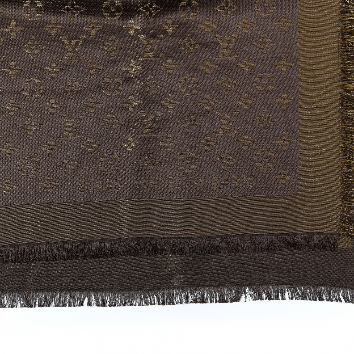 Louis Vuitton Silk Lurex Wool Monogram Shine Shawl Brown 2 of 4