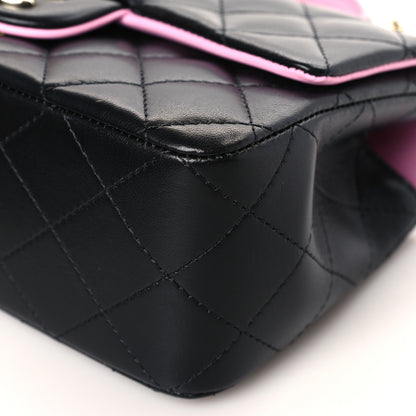 Chanel Lambskin Quilted Bi-Color Mini Top Handle Rectangular Flap Black Lilac 9 of 10