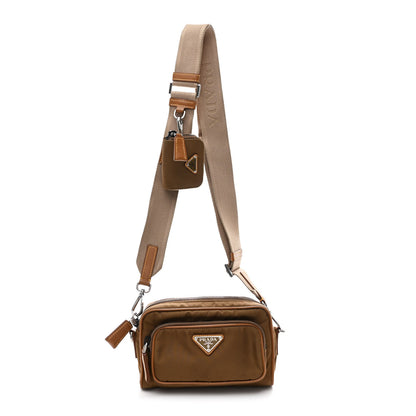 Prada Nylon Re-Edition Travel Pocket Double Zip Shoulder Bag  Tabacco 1 of 9