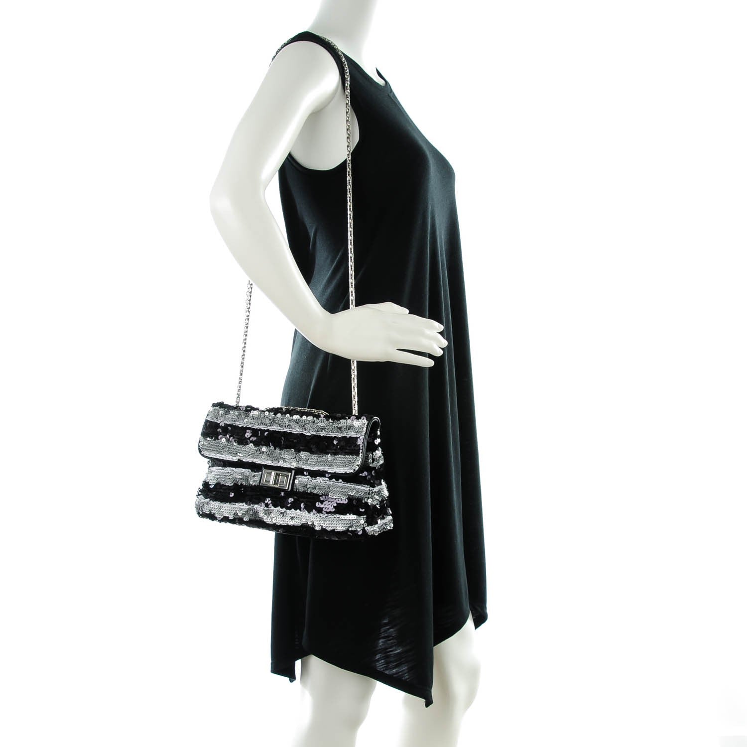 Chanel Sequin Striped Medium Reissue Flap Black Silver 2 of 7