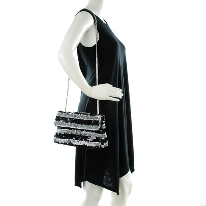 Chanel Sequin Striped Medium Reissue Flap Black Silver 2 of 7