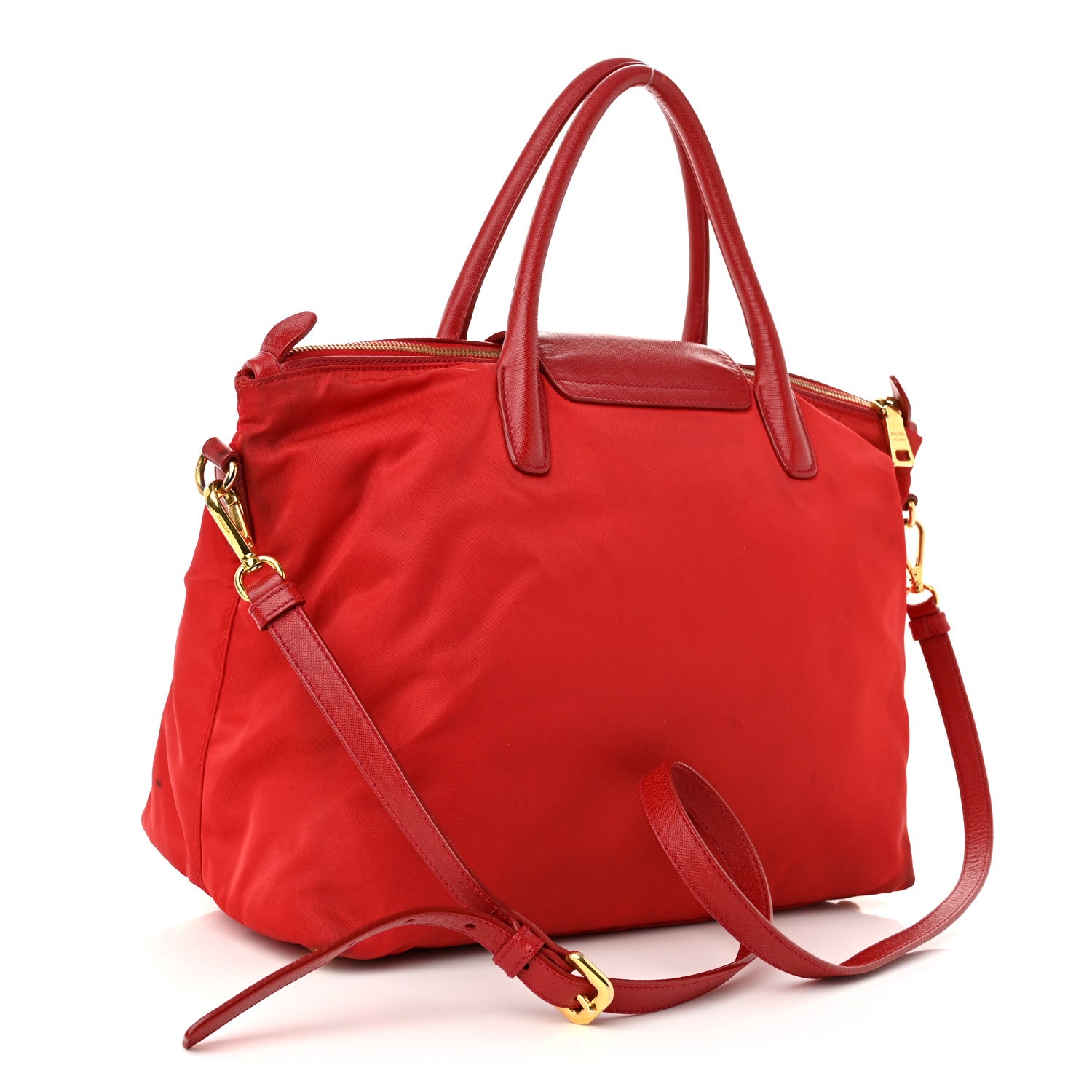 Prada Tessuto Nylon Saffiano Tote Rosso 3 of 12
