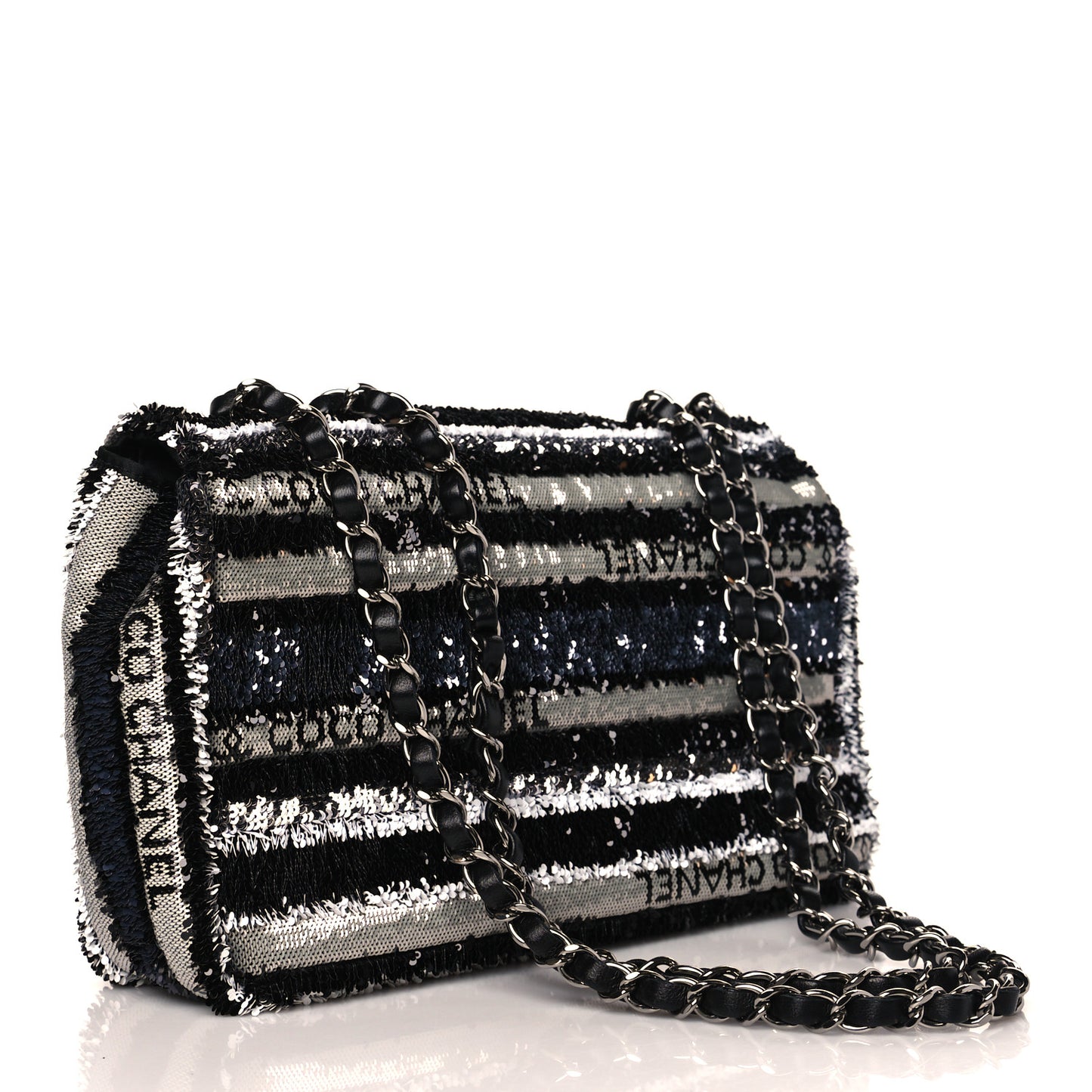 Sequin Logo Small Flap Black White