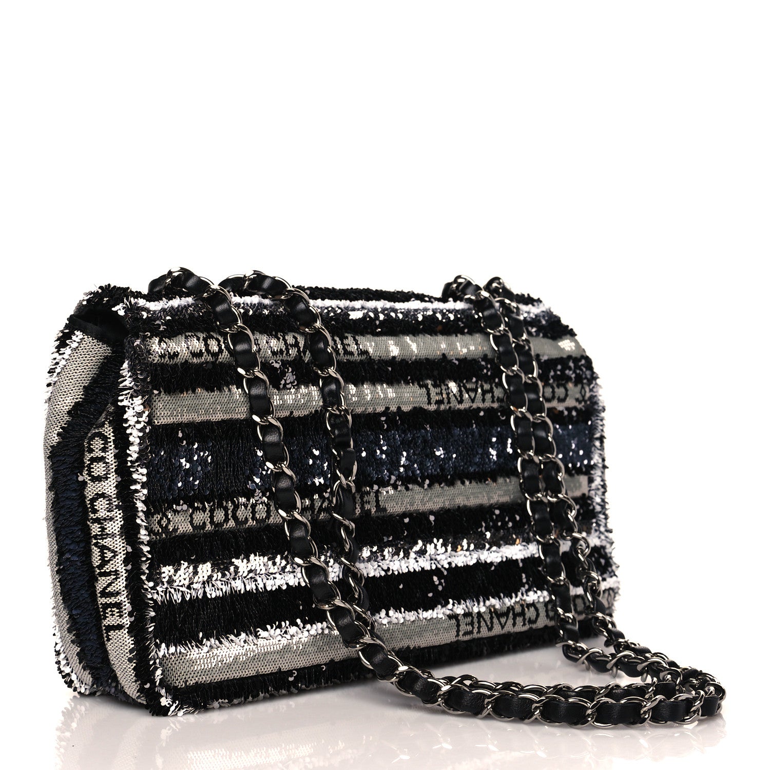 Chanel Sequin Logo Small Flap Black White 2 of 8