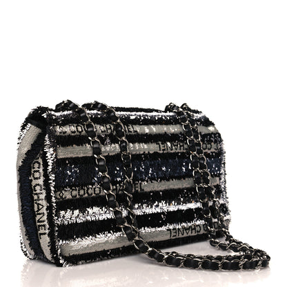 Chanel Sequin Logo Small Flap Black White 2 of 8