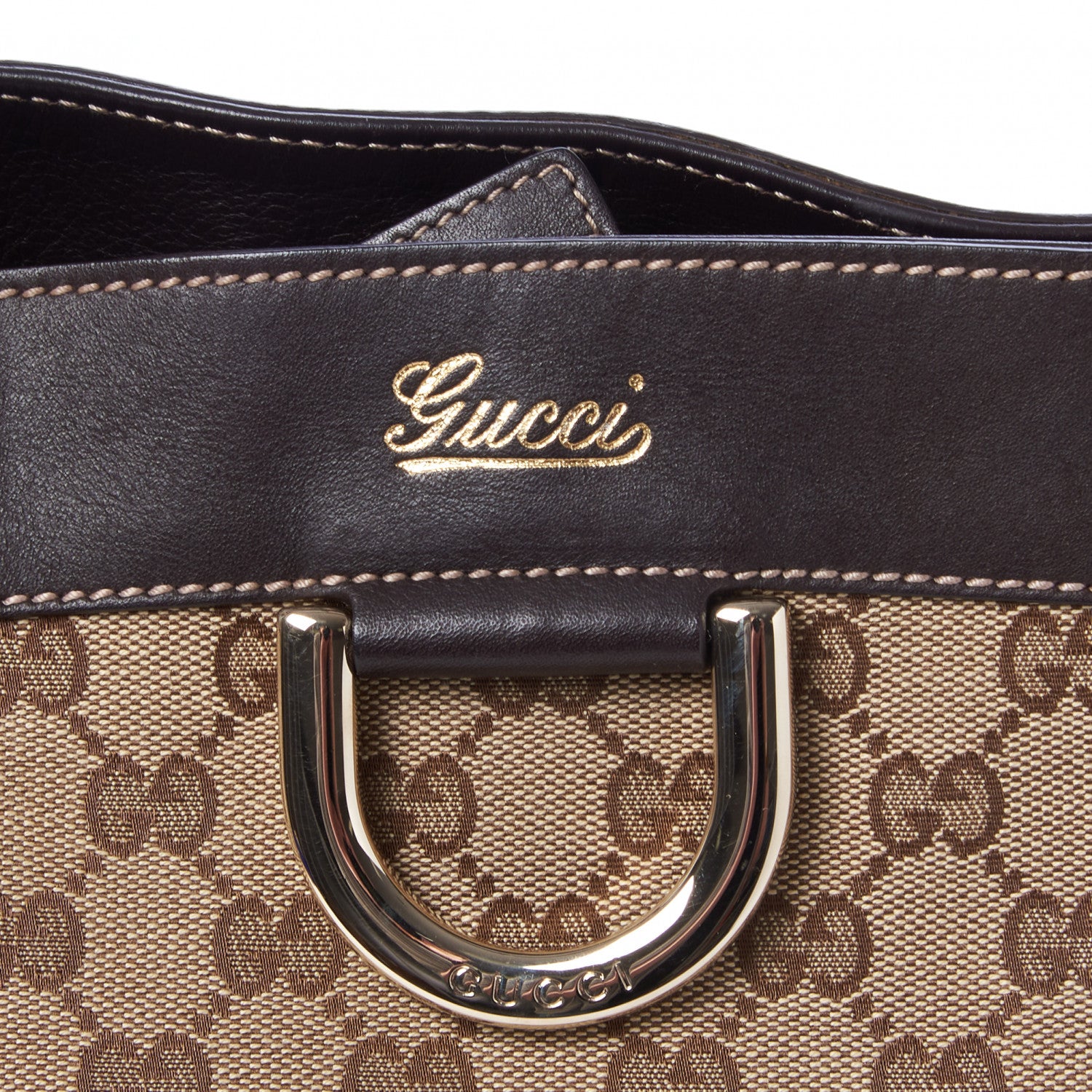 Gucci Monogram Medium D Gold Tote Bag Brown 7 of 8