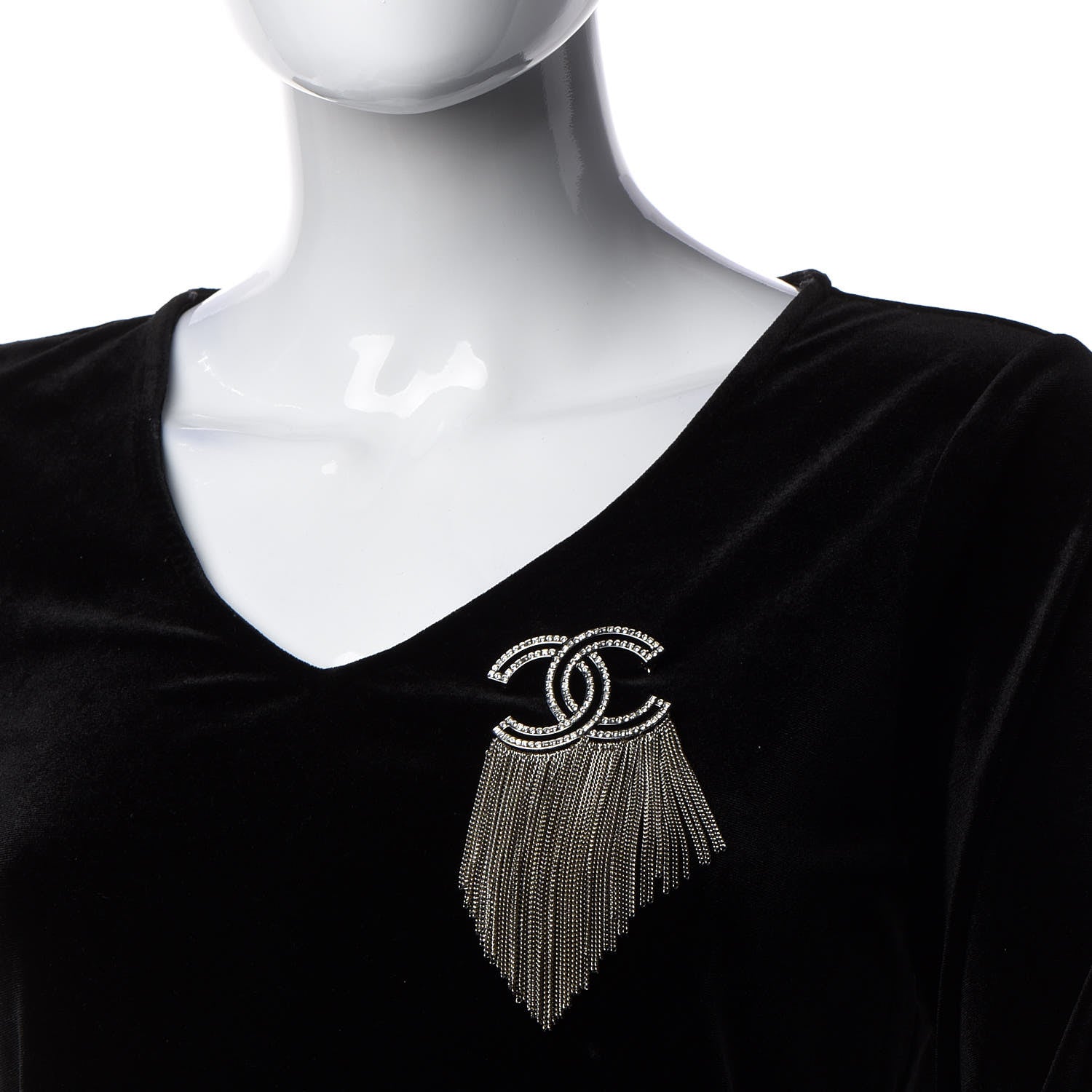 Chanel Crystal Chain Fringe CC Brooch Silver 2 of 4