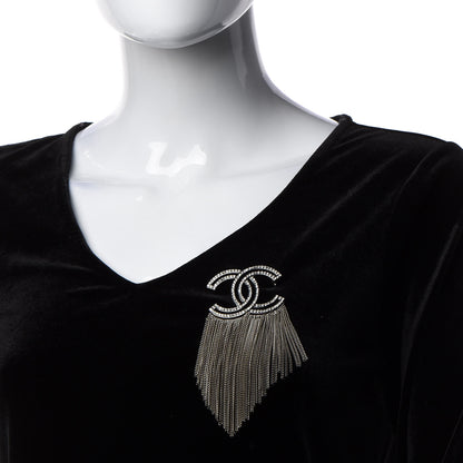 Chanel Crystal Chain Fringe CC Brooch Silver 2 of 4