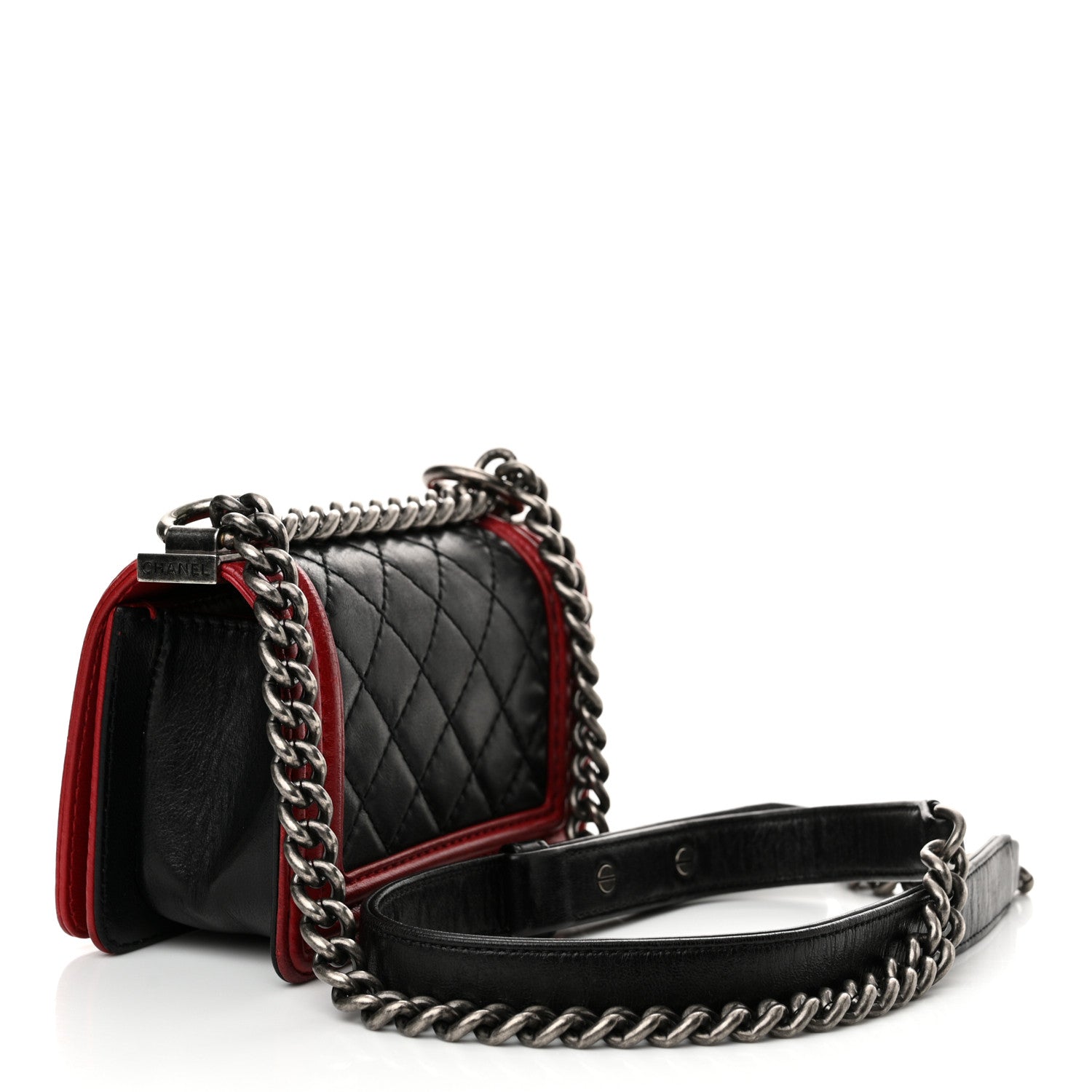 Chanel Calfskin Quilted Mini Boy Flap Black Red 3 of 18