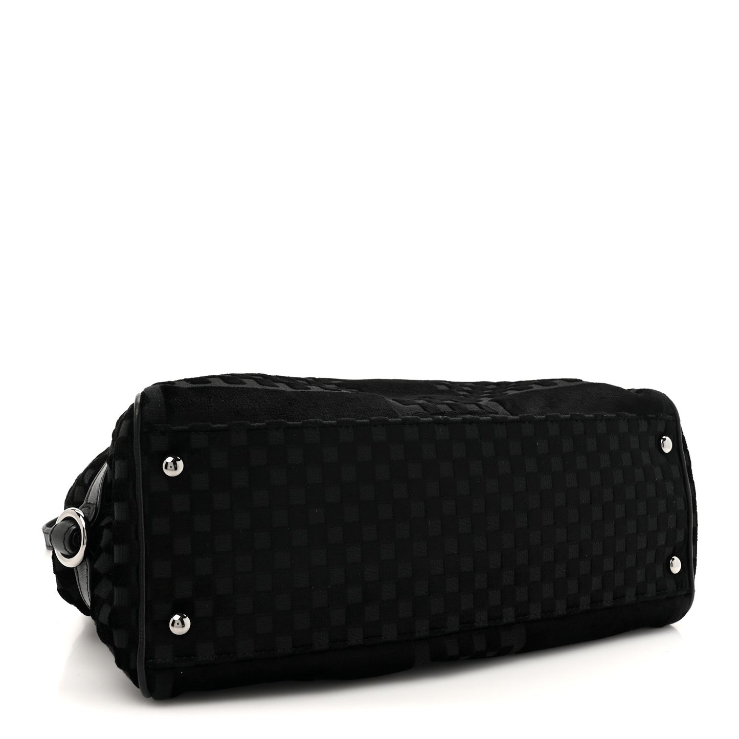 Velvet Checkered Kiss Lock Shoulder Bag Black
