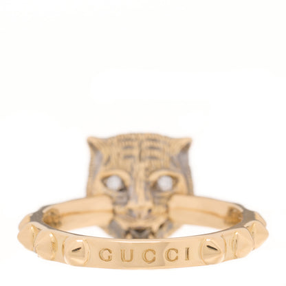 Gucci 18K Yellow Gold Onyx Diamond Le Marché Des Merveilles Feline Ring 50 5.5 3 of 5