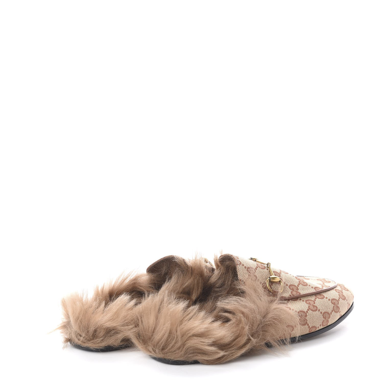 Gucci GG Monogram Fur Womens Princetown Slippers 38.5 Beige Ruggine Rust 4 of 7
