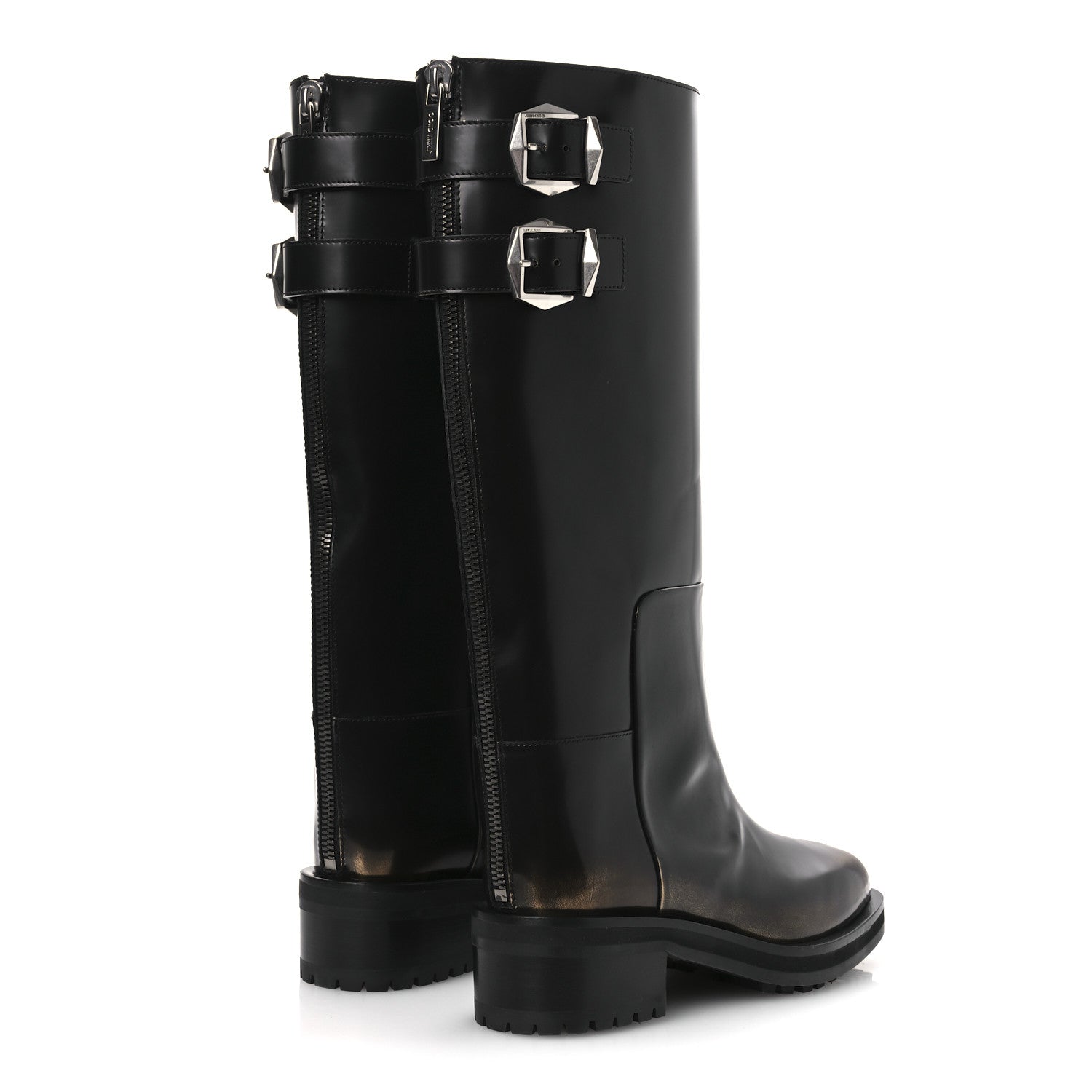 Jimmy Choo Burnished Brushed Calfskin Brooklyn 50 Boots 36.5 Black Gold 5 of 12