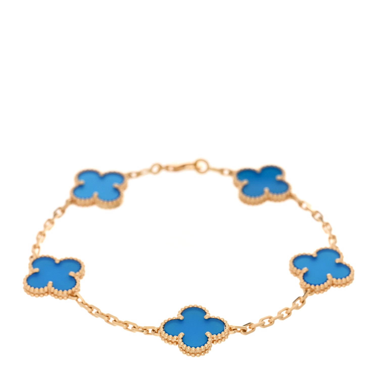 Van Cleef & Arpels 18K Yellow Gold Blue Agate 5 Motifs Vintage Alhambra Bracelet 1 of 5