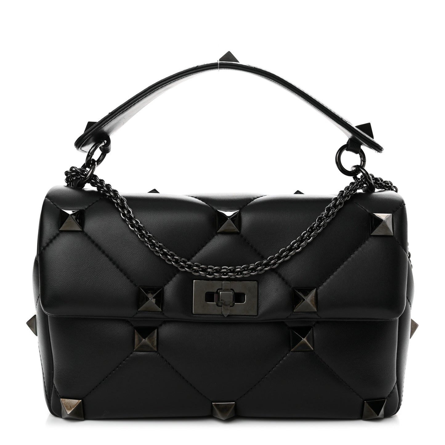 Nappa Monochrome Large Roman Stud Shoulder Bag Black