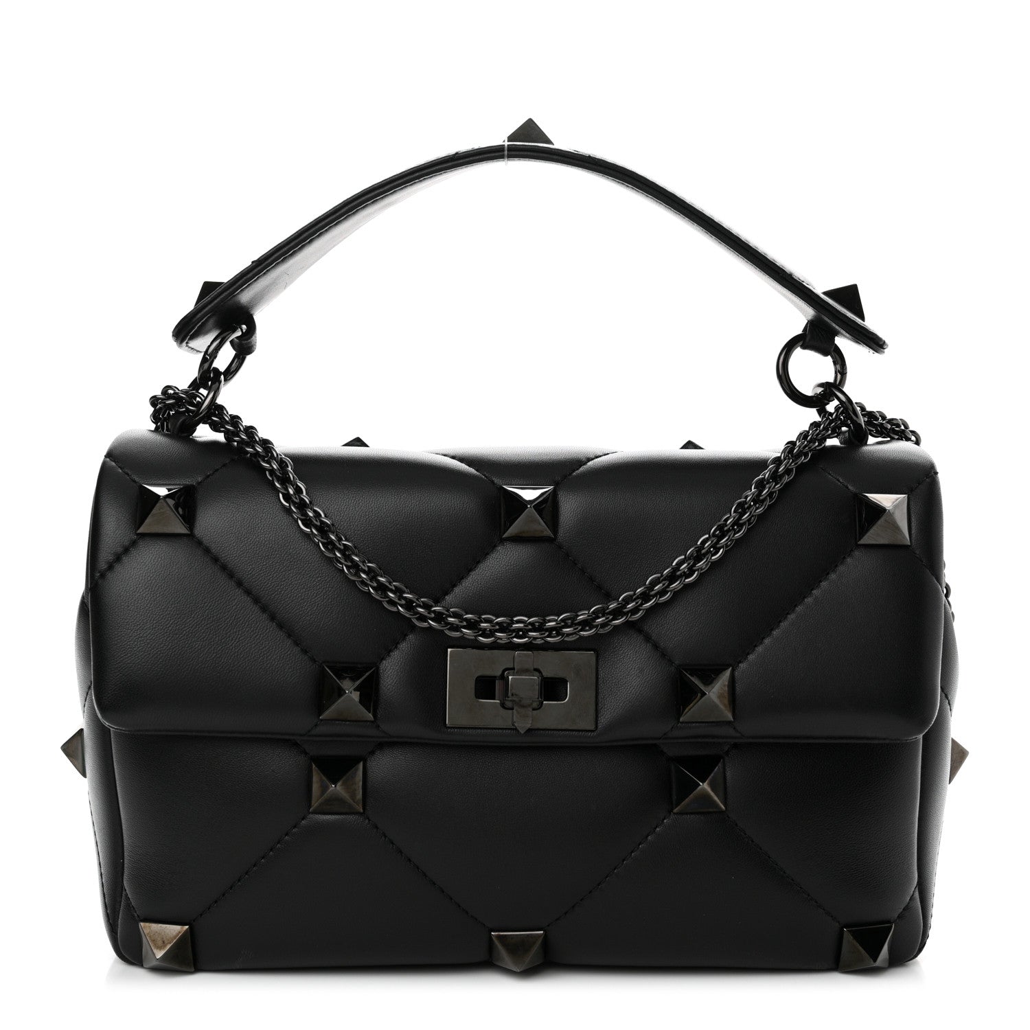 Valentino Garavani Nappa Monochrome Large Roman Stud Shoulder Bag Black 1 of 10