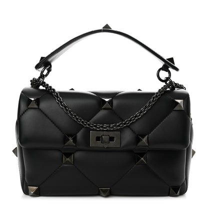 Valentino Garavani Nappa Monochrome Large Roman Stud Shoulder Bag Black 1 of 10