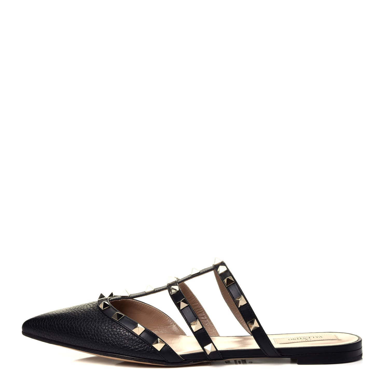 Valentino Garavani Pebbled Calfskin Rockstud Flat Cage Mules 40.5 Black 1 of 9