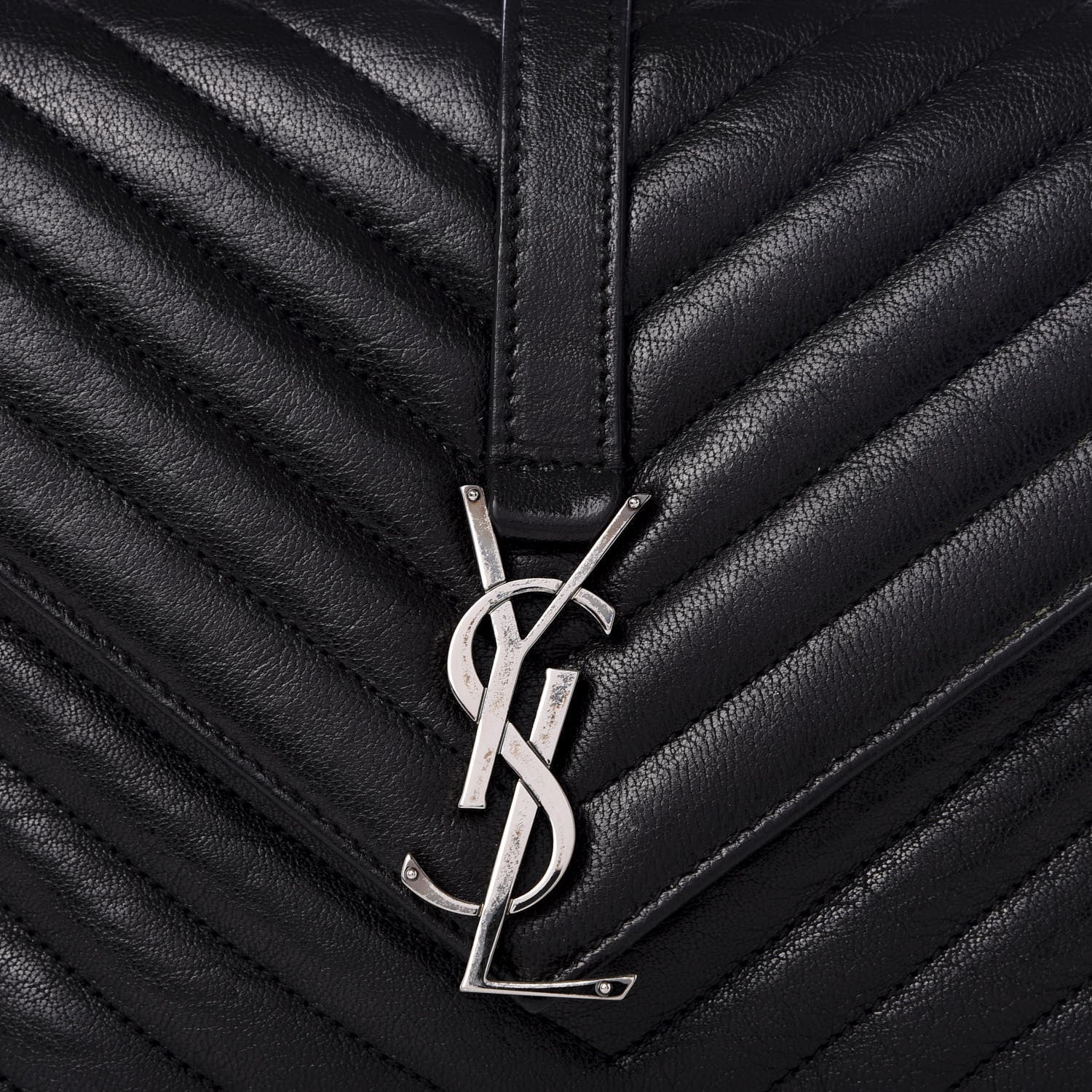 Saint Laurent Sheepskin Matelasse Chevron Monogram Medium College Bag Black 8 of 8