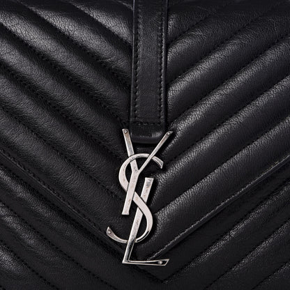 Saint Laurent Sheepskin Matelasse Chevron Monogram Medium College Bag Black 8 of 8