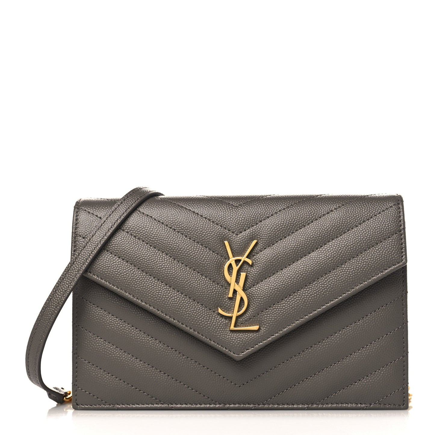 Grain De Poudre Matelasse Chevron Monogram Envelope Chain Wallet Earth
