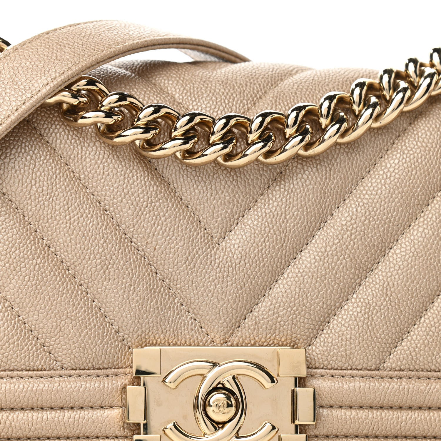 Chanel Iridescent Caviar Chevron Quilted Small Boy Flap Beige 8 of 10