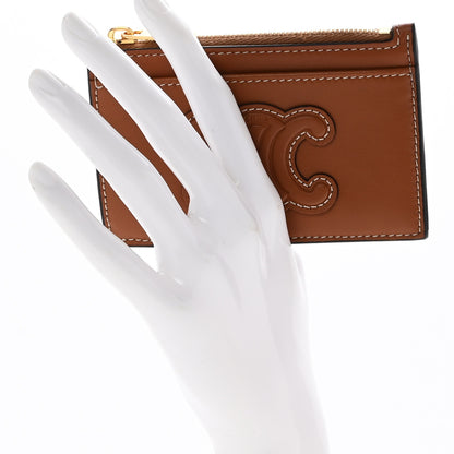 Celine Triomphe Calfskin Zipped Card Holder Tan 2 of 10