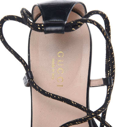 Gucci Malaga Kid Pearl Lace Up Sandals 35 Black 6 of 10