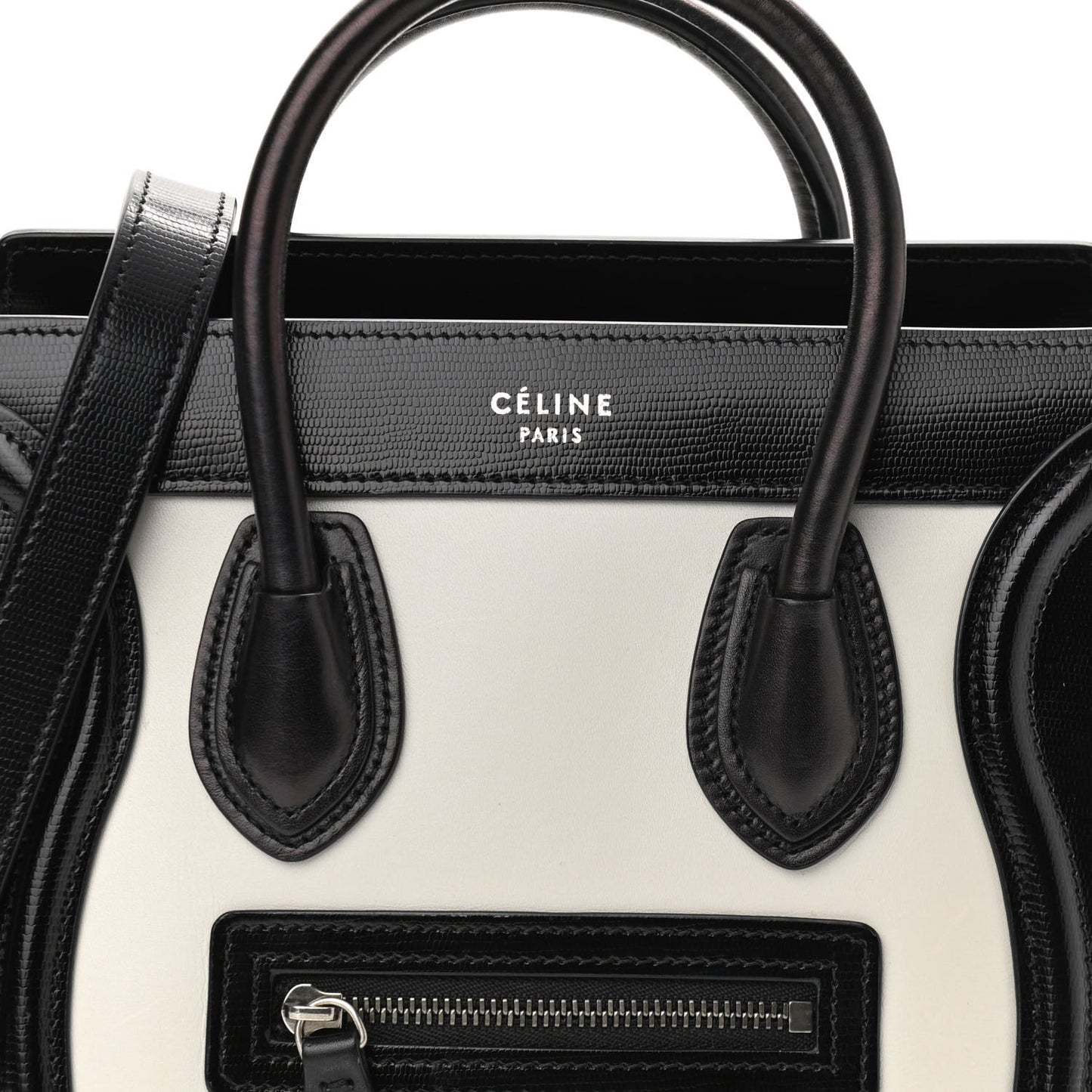 Smooth Calfskin Lizard Embossed Nano Luggage White Black