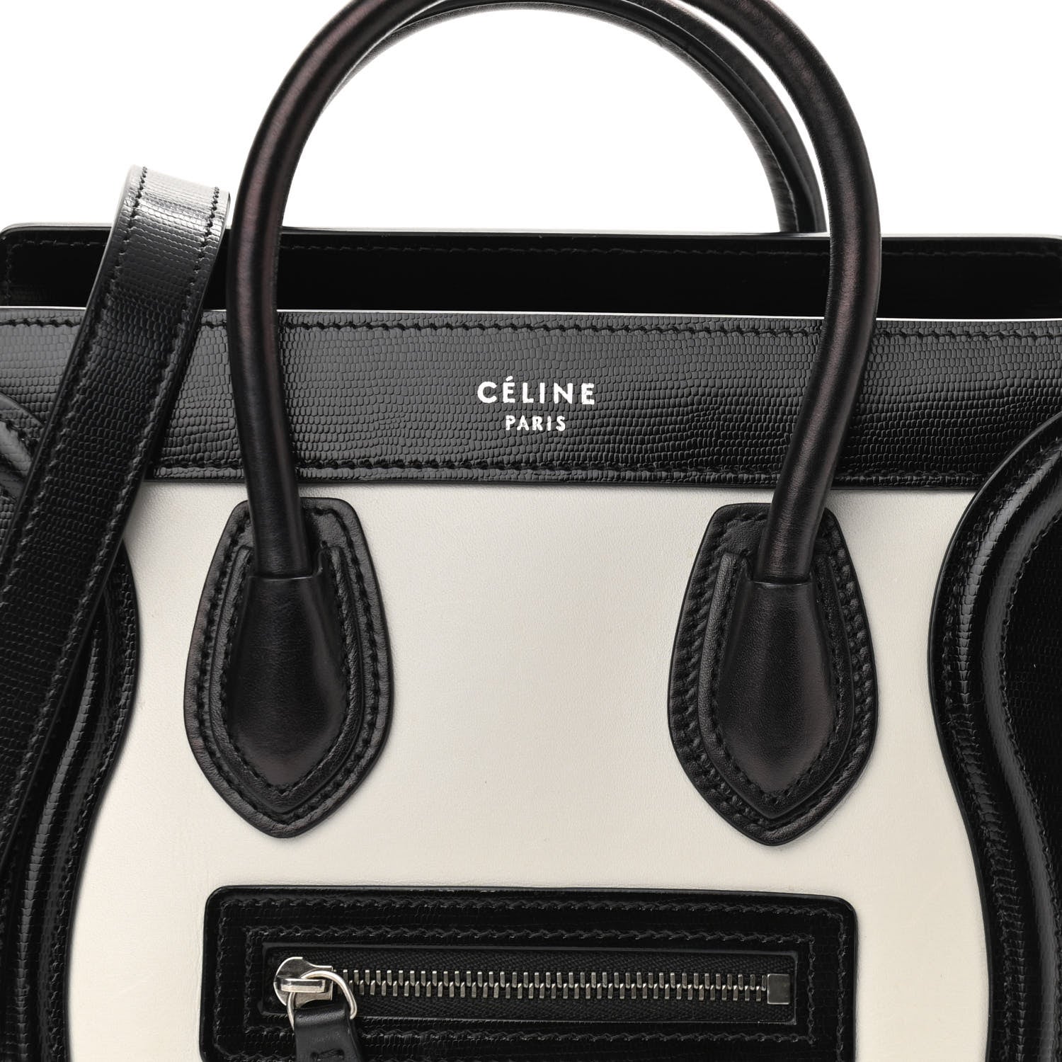Celine Smooth Calfskin Lizard Embossed Nano Luggage White Black 7 of 9