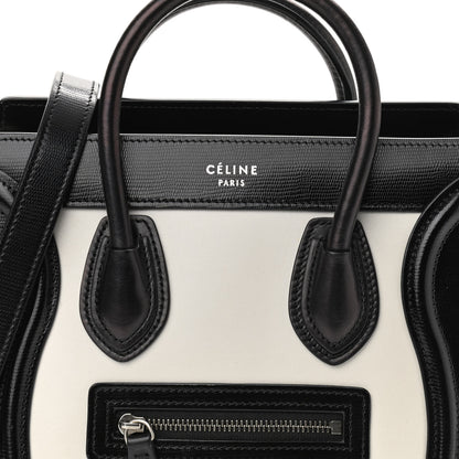 Celine Smooth Calfskin Lizard Embossed Nano Luggage White Black 7 of 9