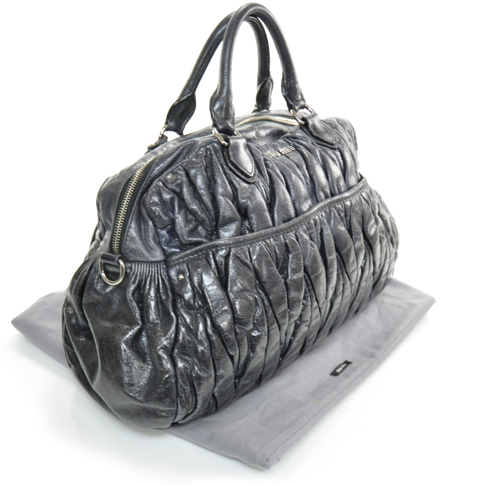 Leather Matelasse Coffer Tote Black