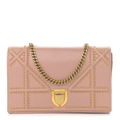 Christian Dior Calfskin Studded Diorama Wallet on Chain Pouch Nude 1 of 13