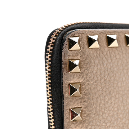 Valentino Garavani Metallic Pebbled Calfskin Rockstud Zip Around Wallet Skin 7 of 12