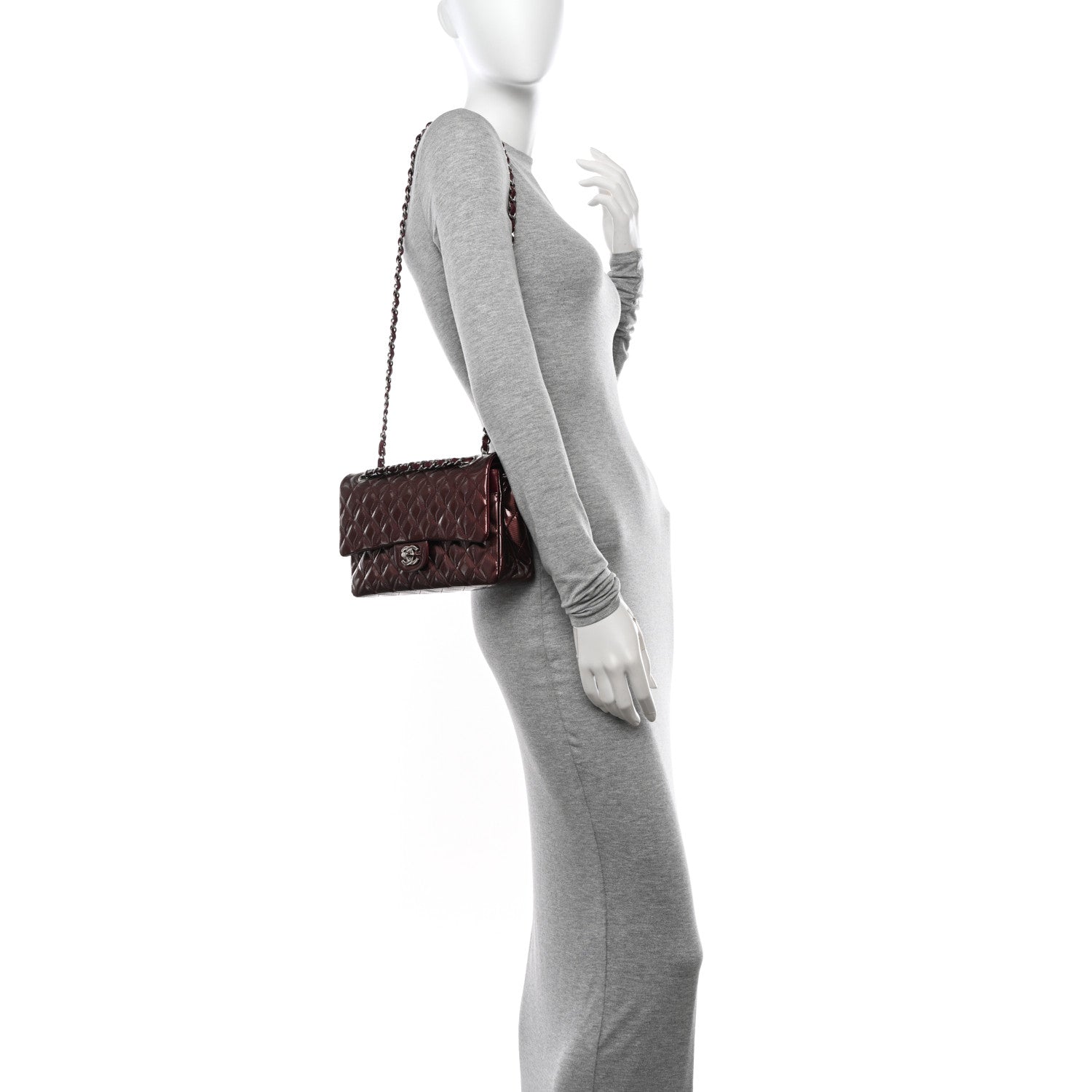 Chanel Striated Patent Quilted Medium Double Flap Burgundy 2 of 11