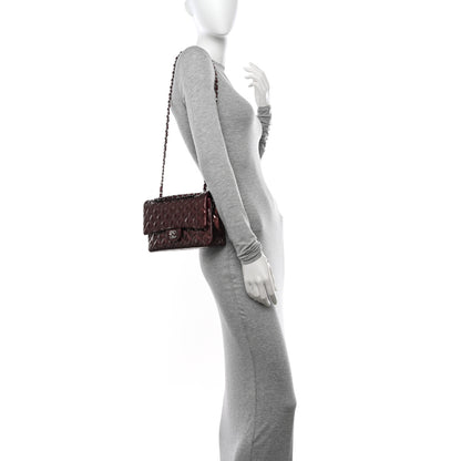 Chanel Striated Patent Quilted Medium Double Flap Burgundy 2 of 11