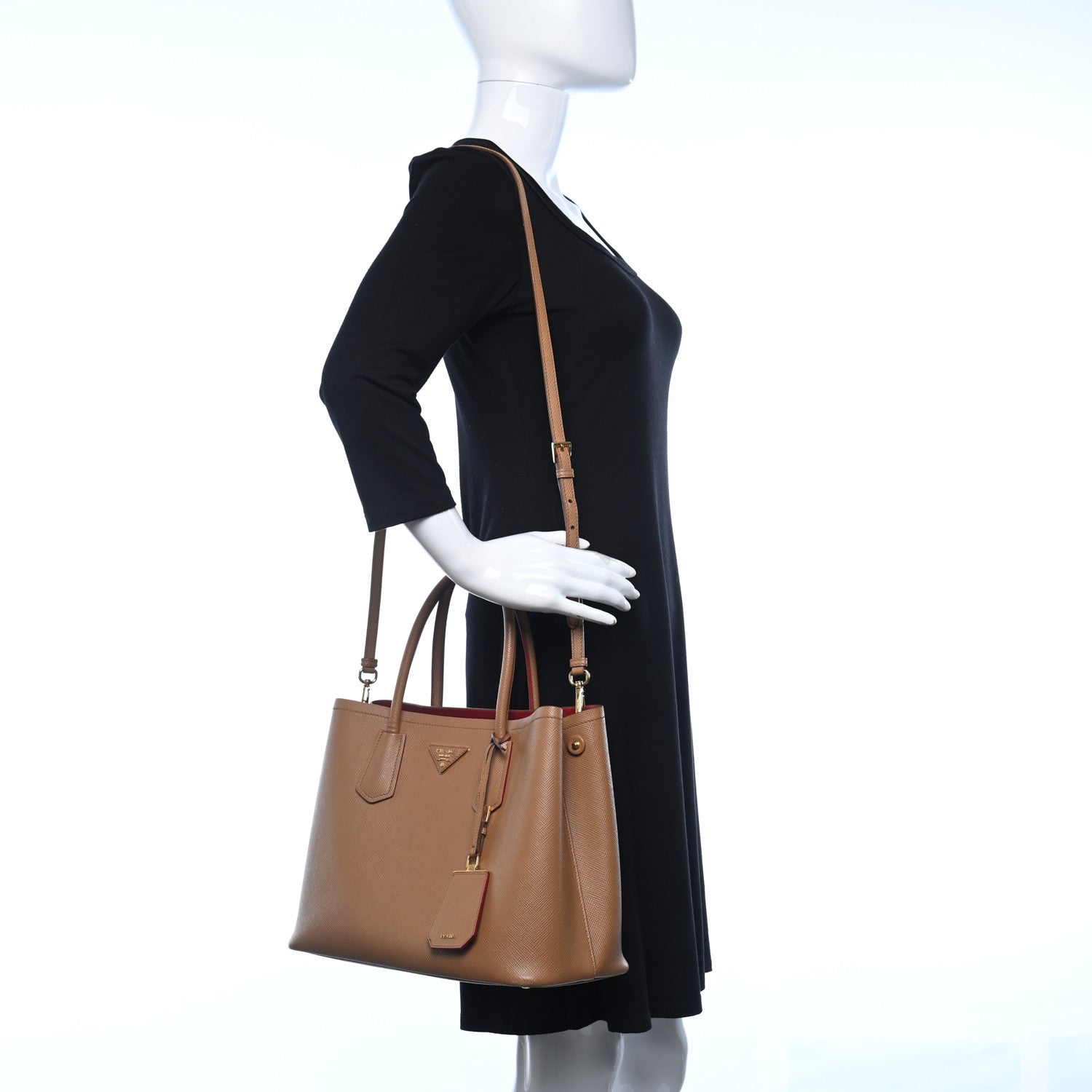 Prada Saffiano Cuir Medium Double Bag Caramel Fuoco 2 of 19