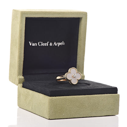 Van Cleef & Arpels 18K Yellow Gold Diamond Mother of Pearl Vintage Alhambra Ring 53 6.75 7 of 7