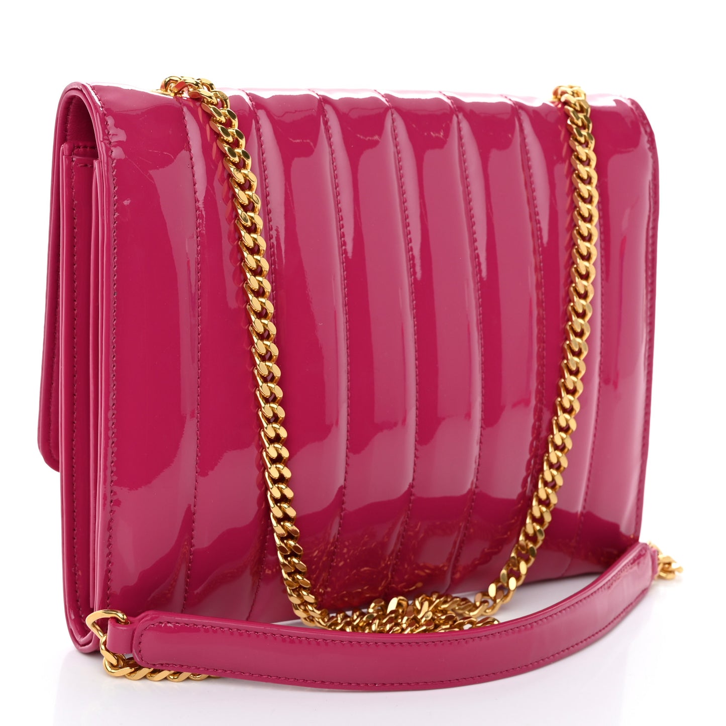 Patent Calfskin Matelasse Monogram Vicky Chain Wallet Bubblegum