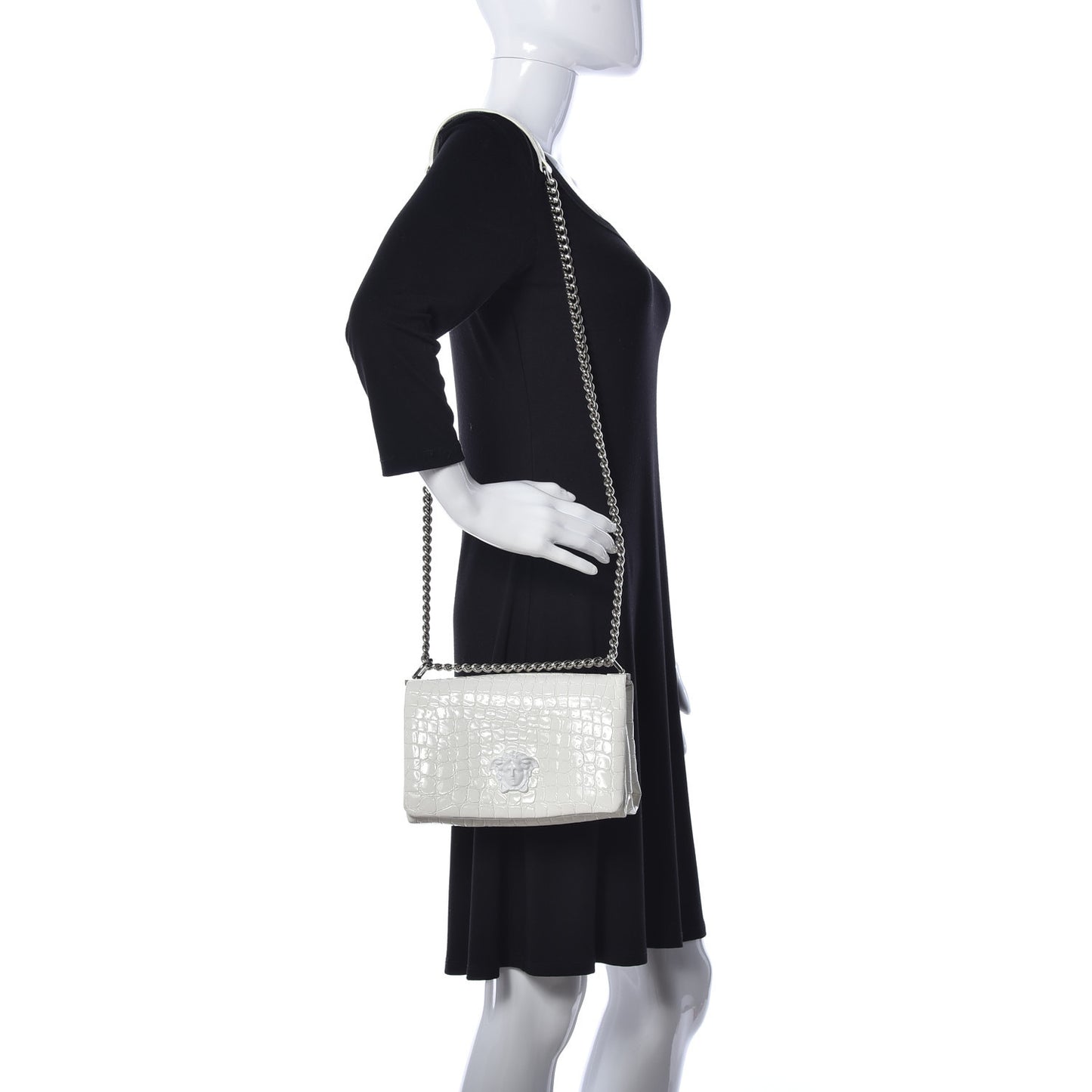 Croc Stamped Patent Palazzo Sultan Shoulder Bag White