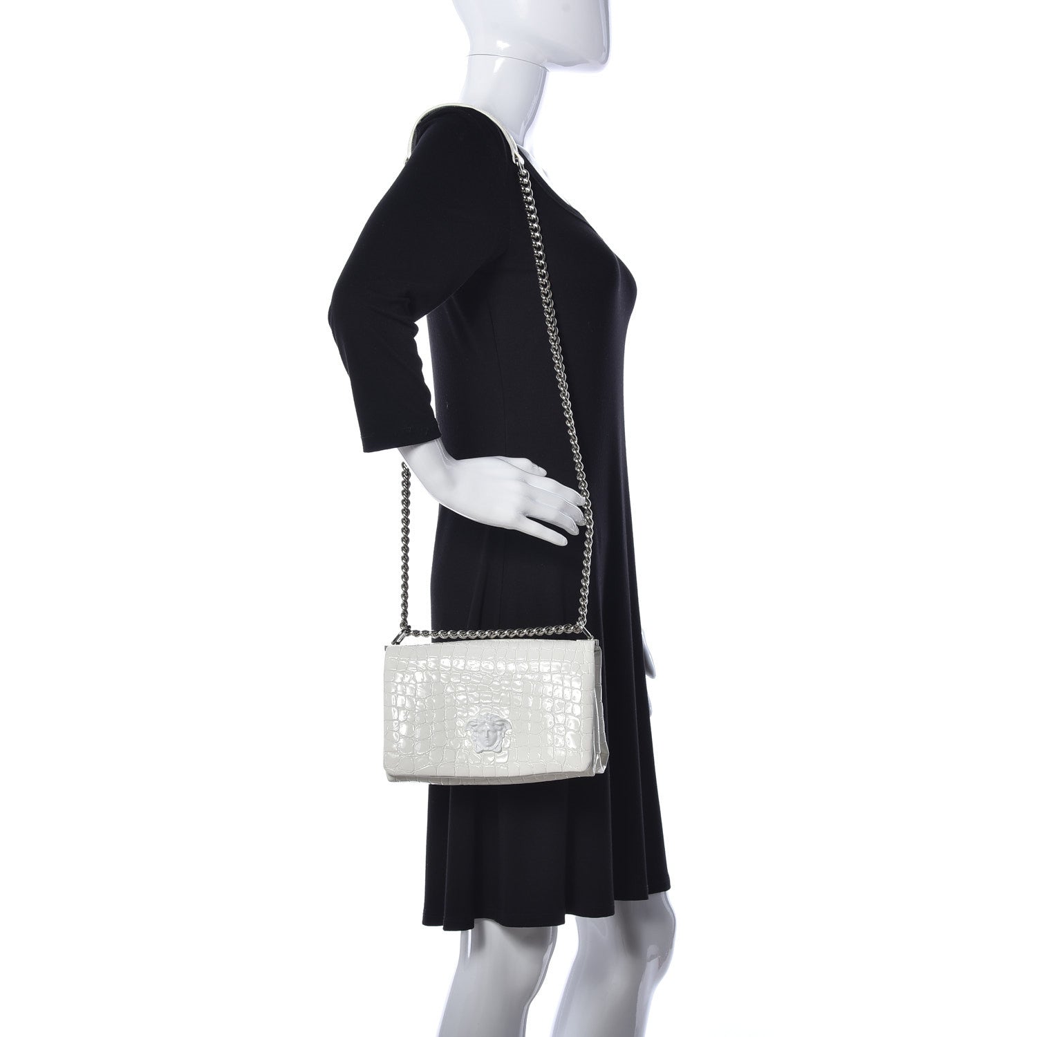 Versace Croc Stamped Patent Palazzo Sultan Shoulder Bag White 2 of 8
