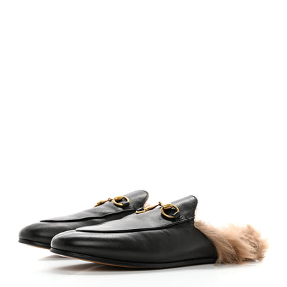 Gucci Calfskin Fur Womens Princetown Slippers 38 Black 3 of 11
