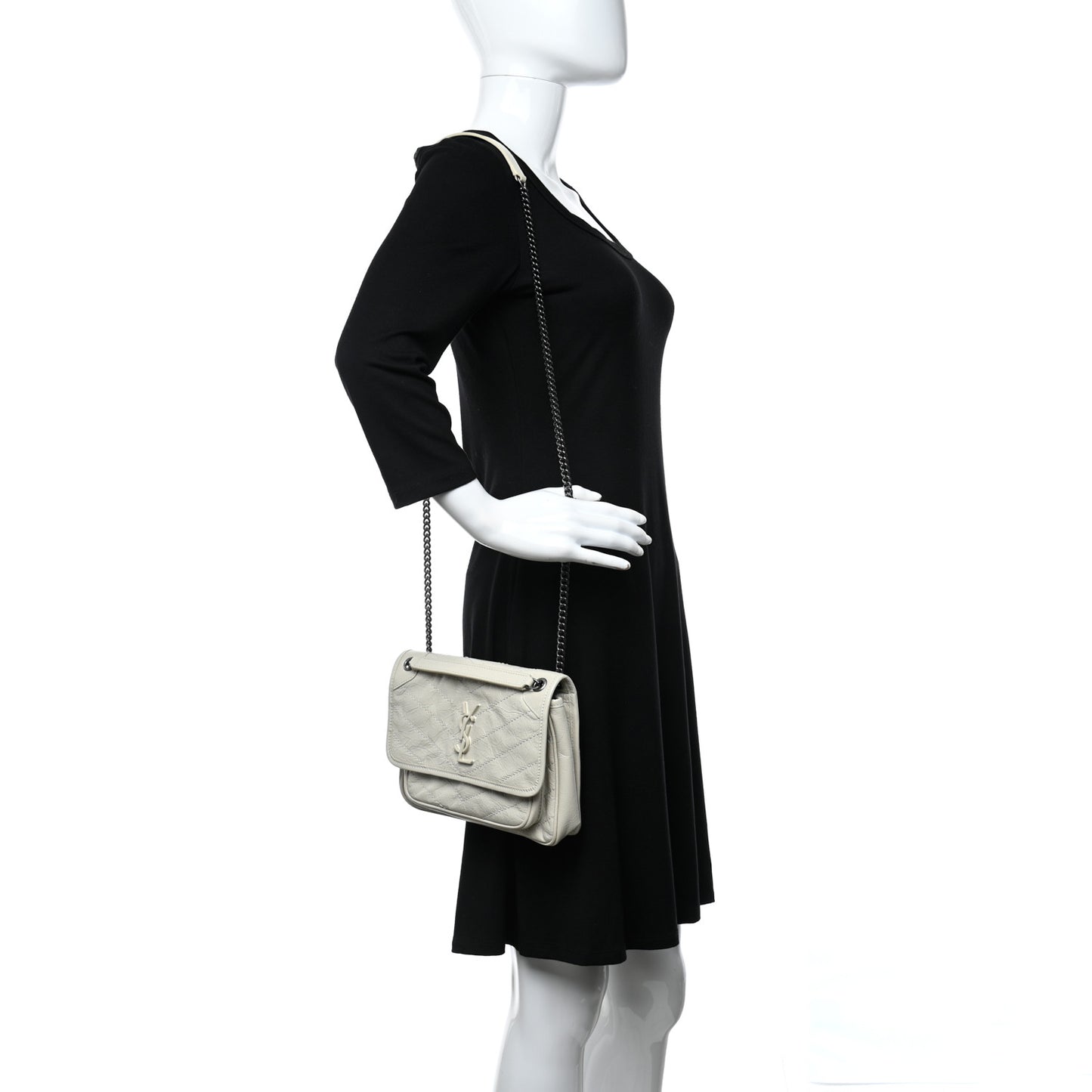 Crinkled Calfskin Matelasse Monogram Baby Niki Chain Satchel Blanc Vintage