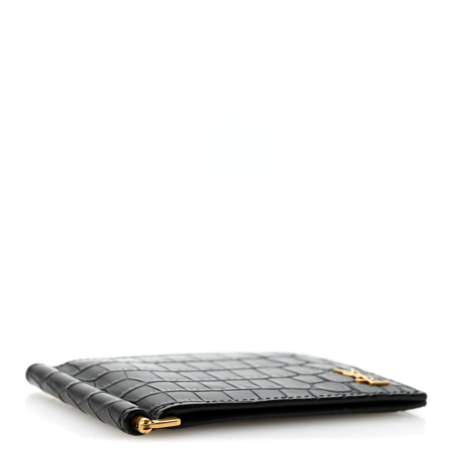 Calfskin Crocodile Embossed Tiny Monogram Bill Clip Wallet Black