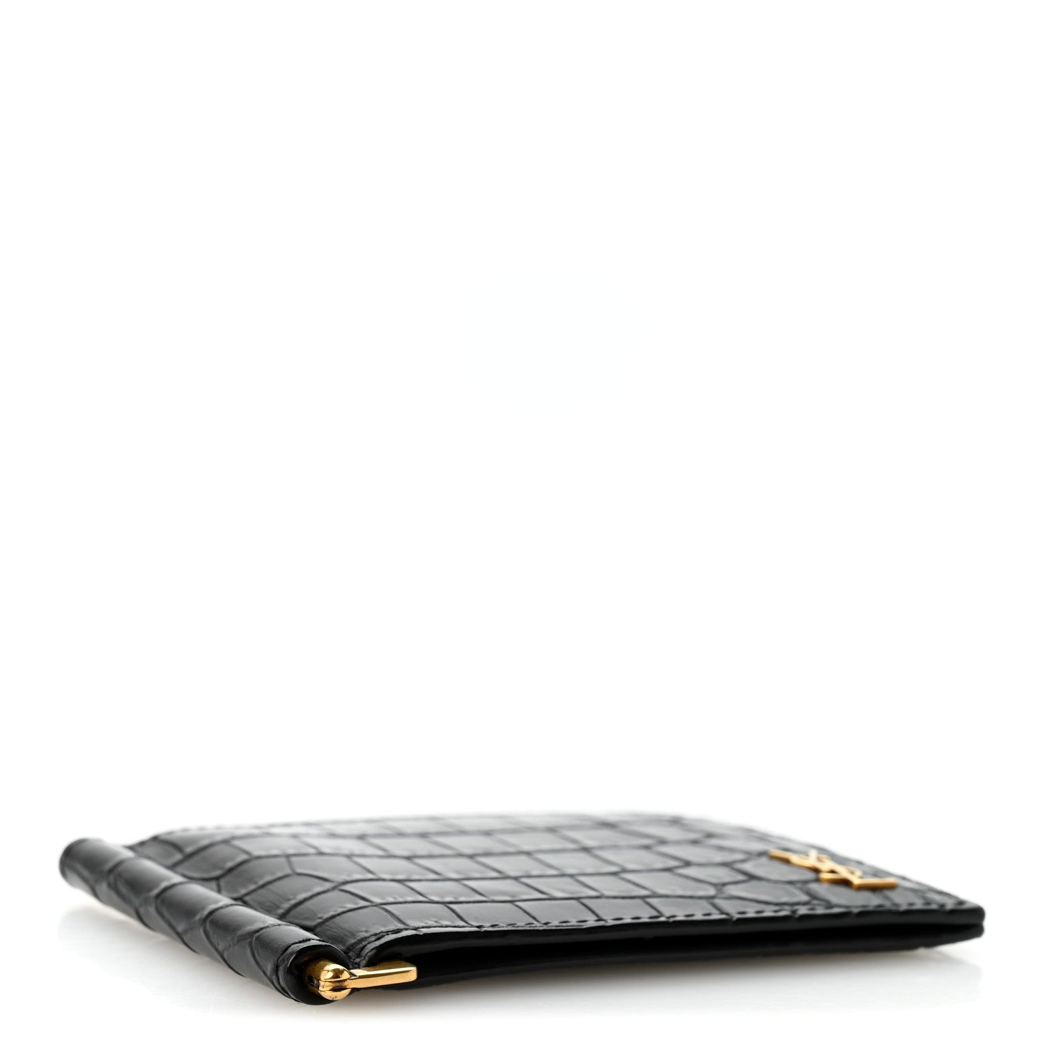 Saint Laurent Calfskin Crocodile Embossed Tiny Monogram Bill Clip Wallet Black 4 of 7